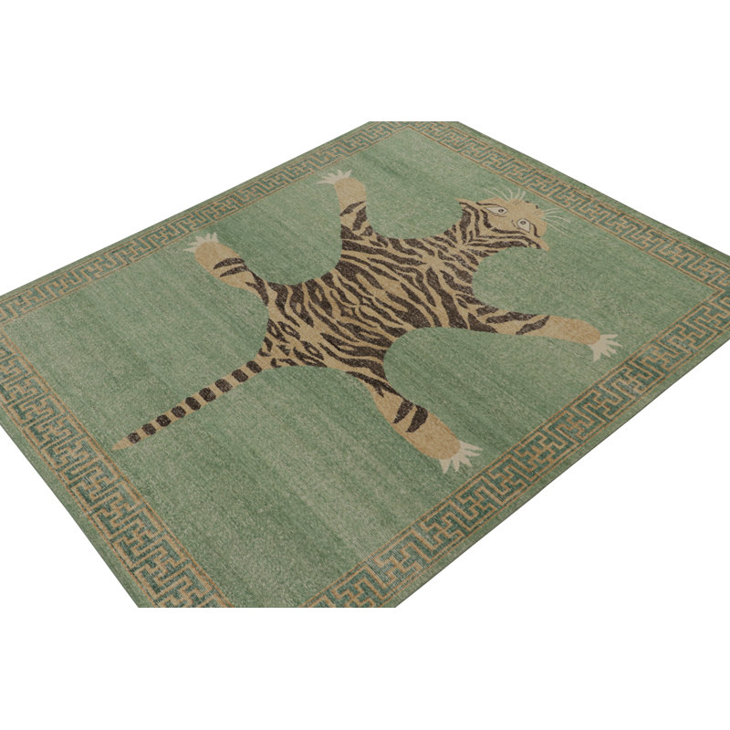 Distressed Homage Hand Knotted Wool Animal Print Area Rug, Runner 3' x 14'