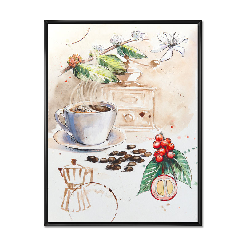 «Coffee in Hot Cup Coffee Redolent Set», reproduction de photo sur toile, H 20 po x l 12 po x P 1 po, Cadre flottant noir