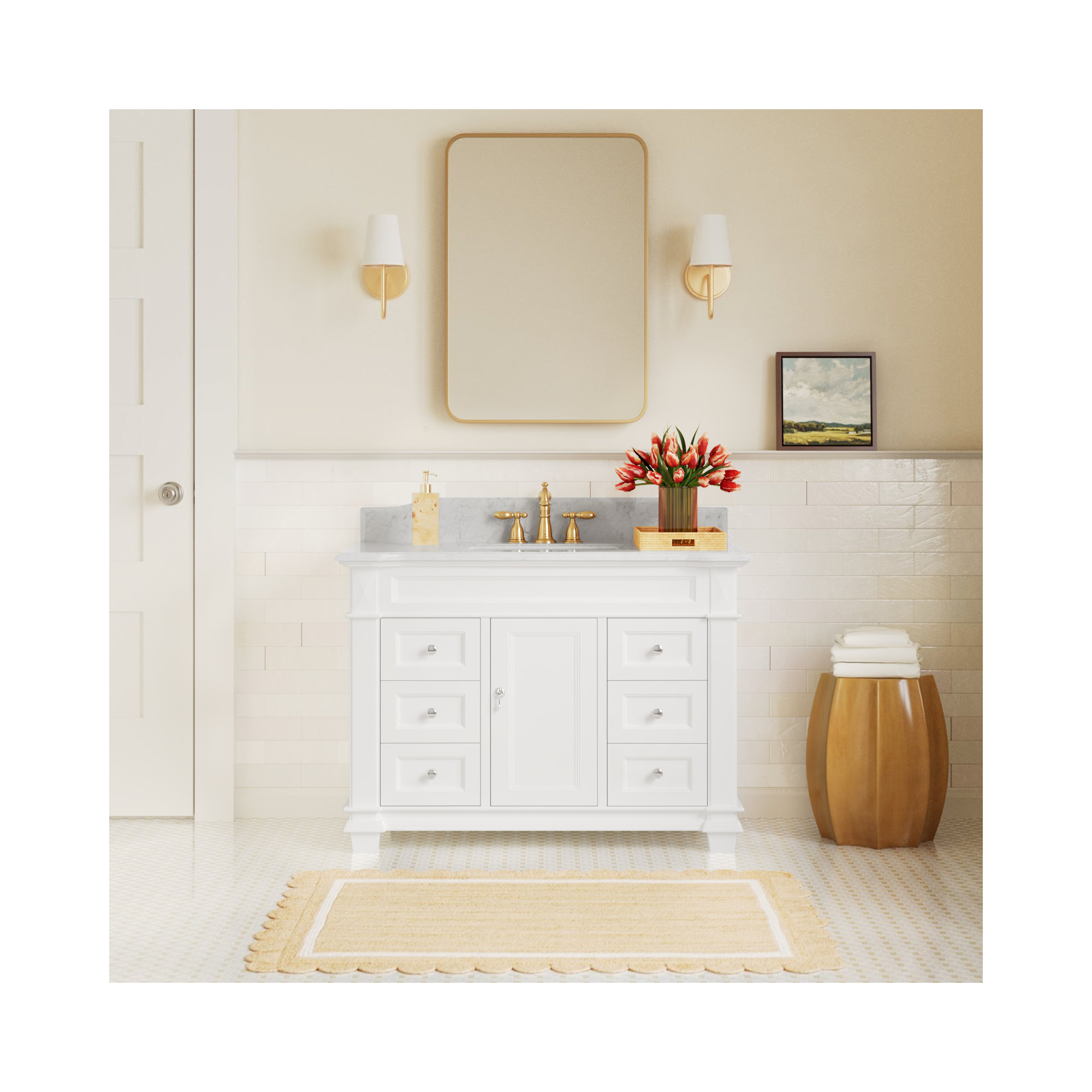Ensa 42'' Single Bathroom Vanity, White, Carrara Marble