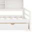 Lit de jour en bois avec tiroirs de rangement, bureau, port de chargement et tablettes ouvertes-88388208