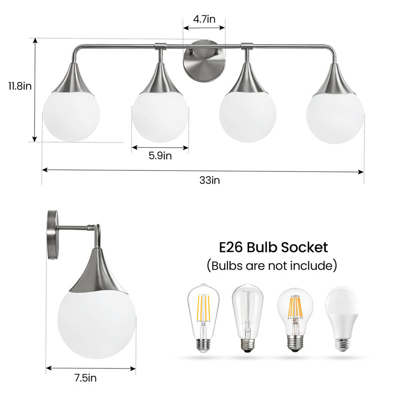 Éclairage de salle de bain 4 lumières à intensité variable Nezahat, Nickel