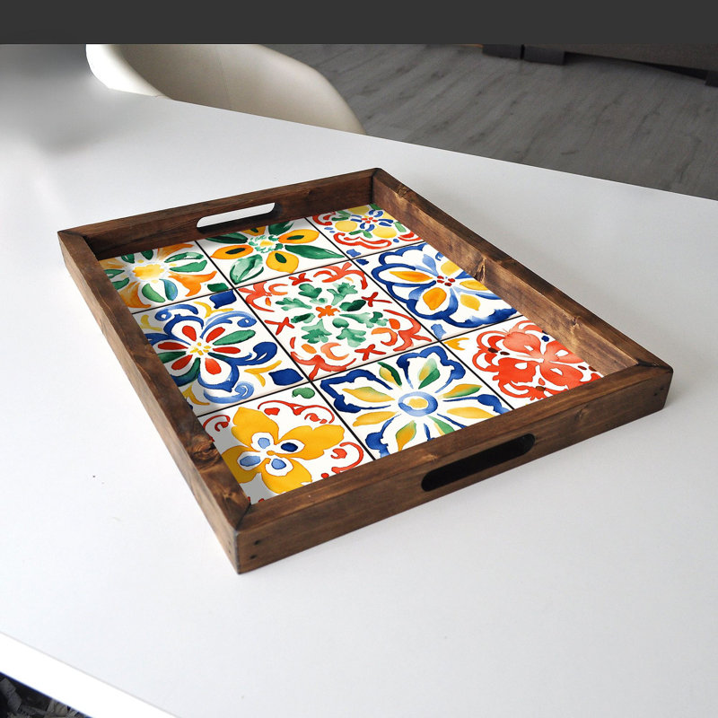 Elegant Solid Wood Tray, 18.9 x 15.0 x 1.6 inches | UV Printed on 0.2-inch Thick MDF | Perfect for Serving, Organizing, and Home Décor | Durable and Stylish Design for Any Occasion