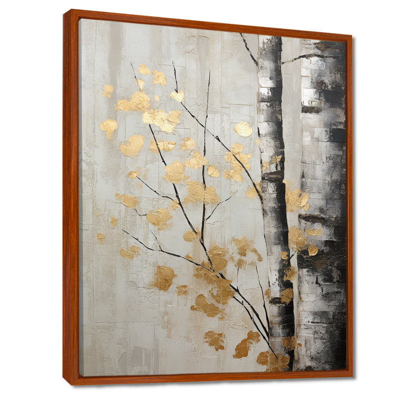 Tree Whispers Of Grey and Gold - Reproduction d'art sur toile encadrée monochrome, H 20 po x l 12 po x P 1 po