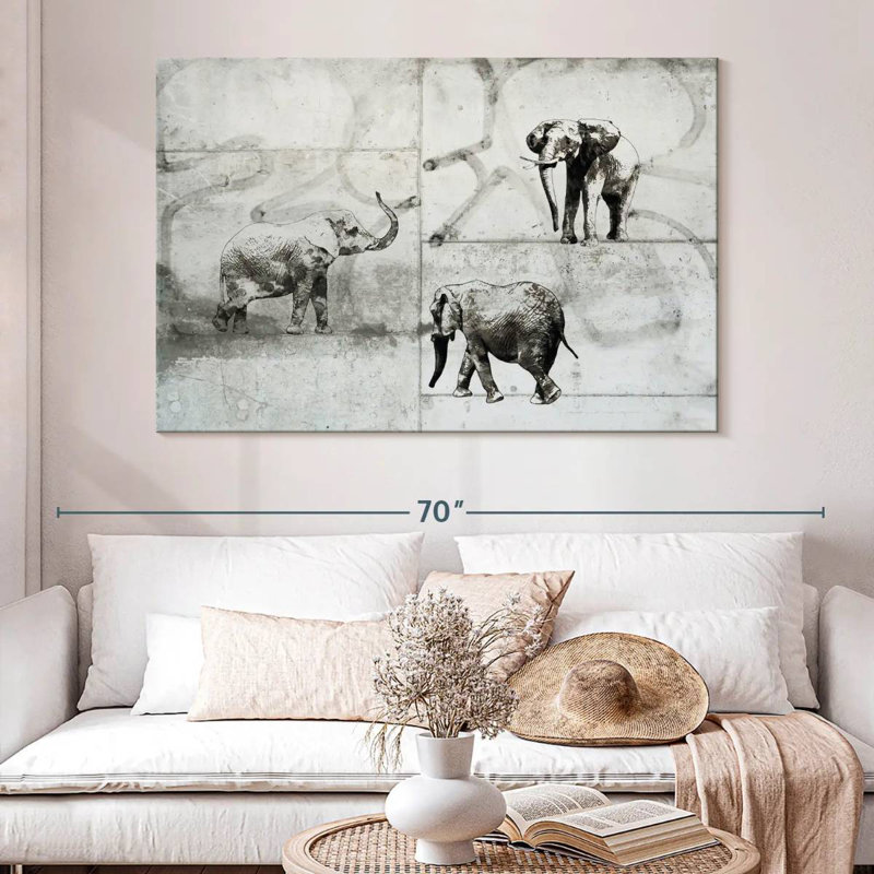 Trois éléphants Brampt, H 34 po x l 51 po