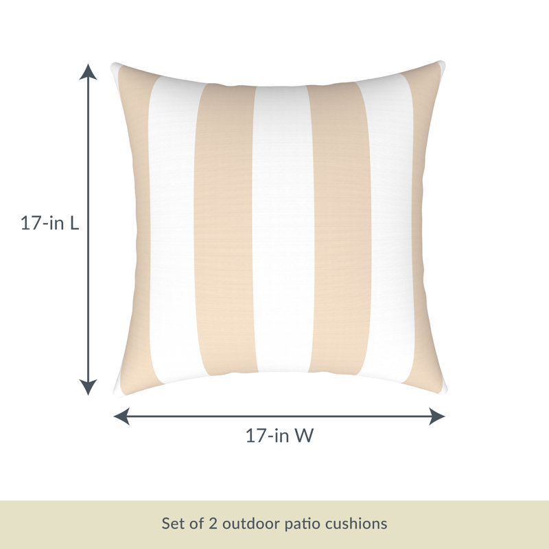 Champagne and White Striped Outdoor Square Throw Pillows Set