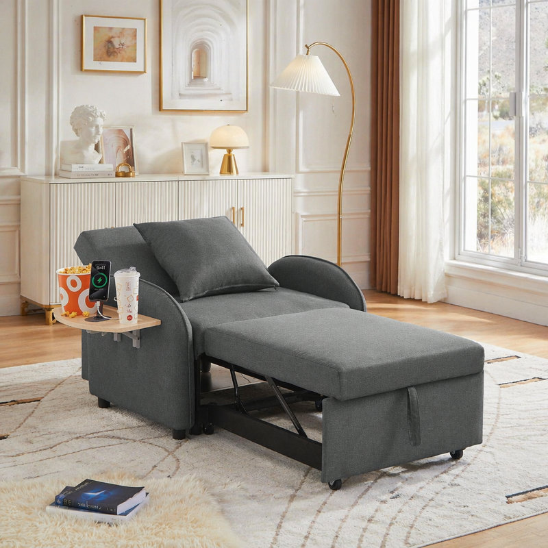 Canapé-lit, canapé-lit convertible 3 en 1 avec dossier réglable, table pliable et port USB, inclinable réglable de type C
