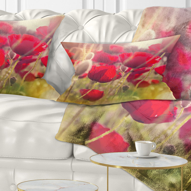 Poppy Flowers Meadow in Sunlight - Coussin imprimé floral