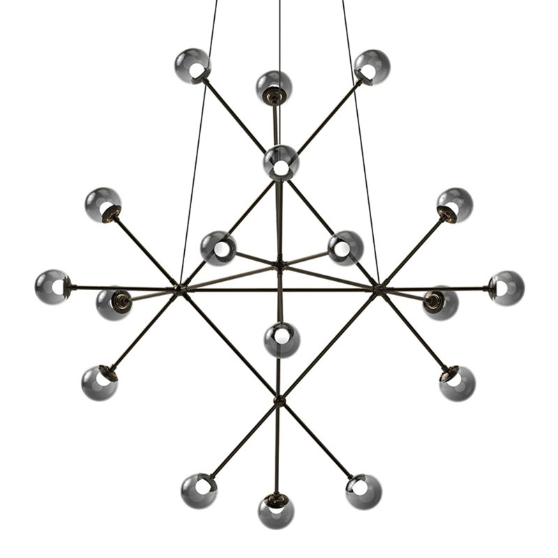 Proton 18 - Light Dimmable LED Sputnik Sphere Chandelier, Polished Black Nickel, Smoke