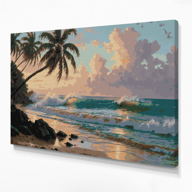 «Hawaiian Beach Scenes», art mural sur toile beige, H 11 po x l 14 po