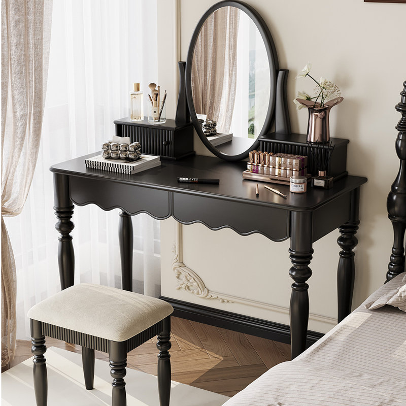 Solid wood vintage multi-functional desk dresser, Black