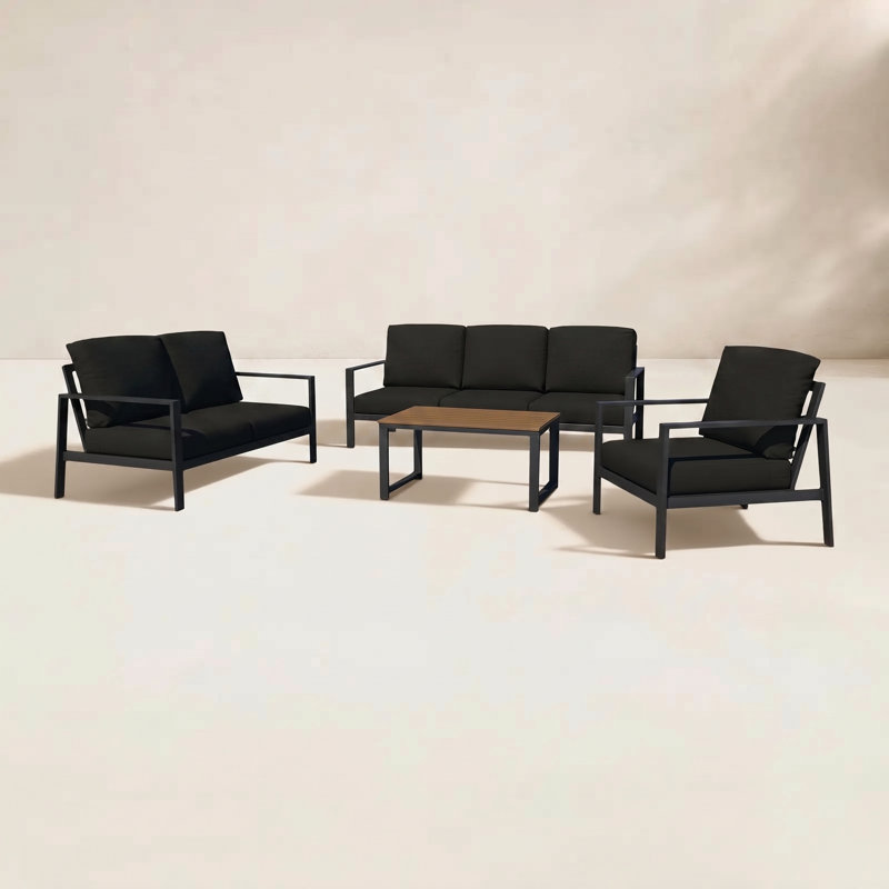 Ensemble de conversation Townsend avec coussins Sunbrella®, Toile Sunbrella® noir, Acajou