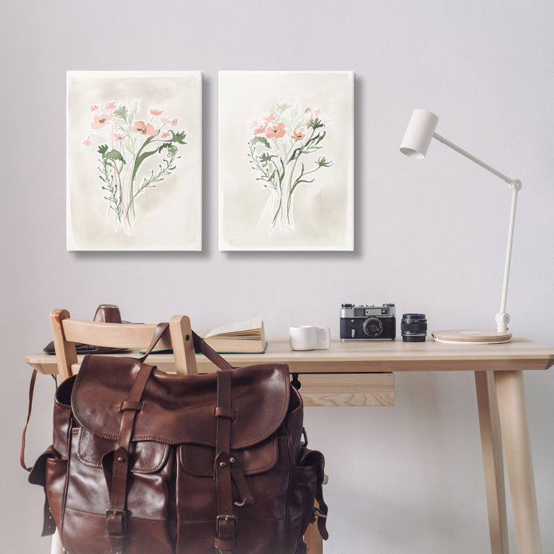 "Simple Watercolor Flowers", ensemble de 2 toiles murales par Elizabeth Medley, H 48 po x l 32 po