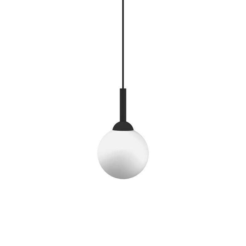 Petit luminaire suspendu en verre blanc, Noir mat, H 5 po x l 5 po x P 5 po