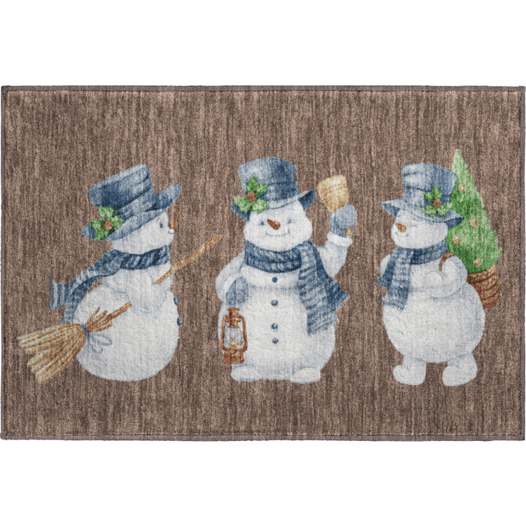 Premium Machine Washable Ingrassellino AMF1826 Happy Snowmen Holiday Rug