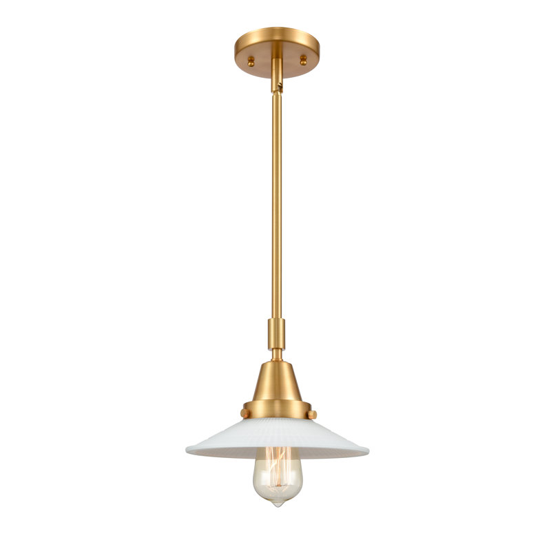 Luminaire suspendu conique à 1 lumière Cahaba, Halophane blanc mat, Or satiné, Ampoule non incluse