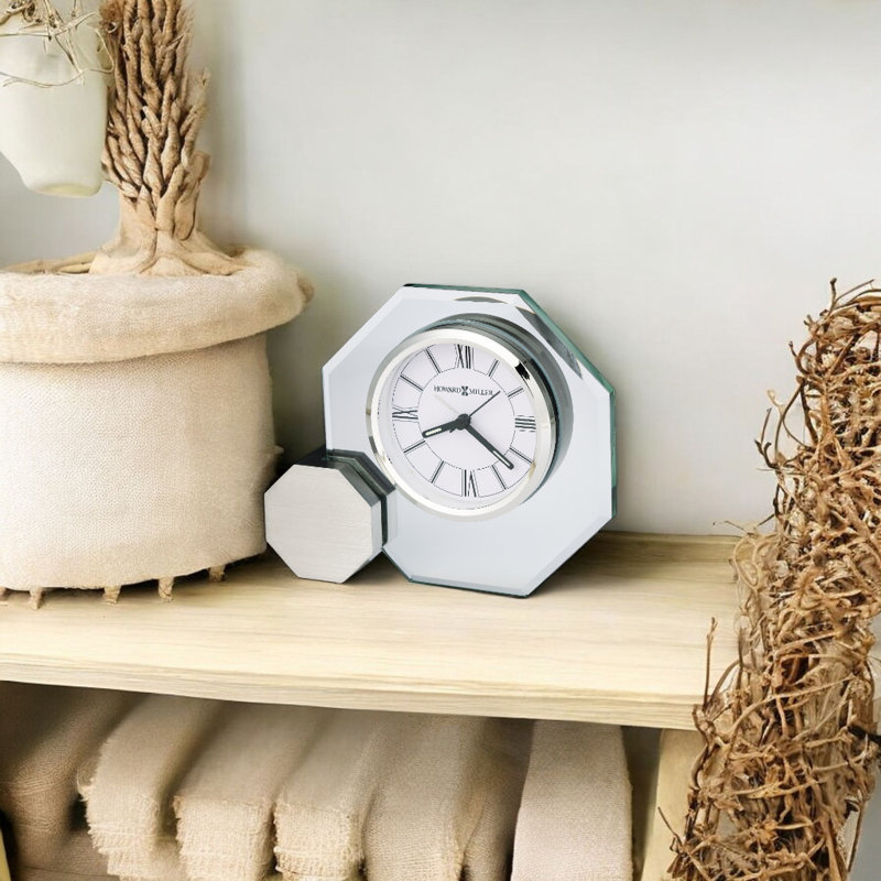 Legend Modern & Contemporary Analog Quartz movement / Crystal Tabletop Clock with Alarm, Solid Brushed Silver