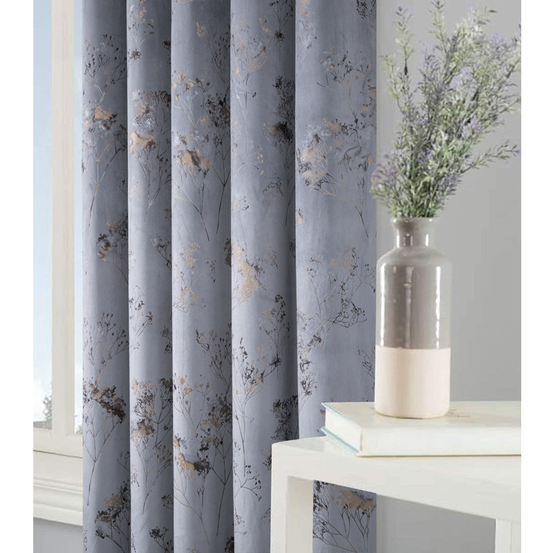 Amea Eyelet Room Darkening Thermal Curtains, 114 cm x 183 cm, Grey