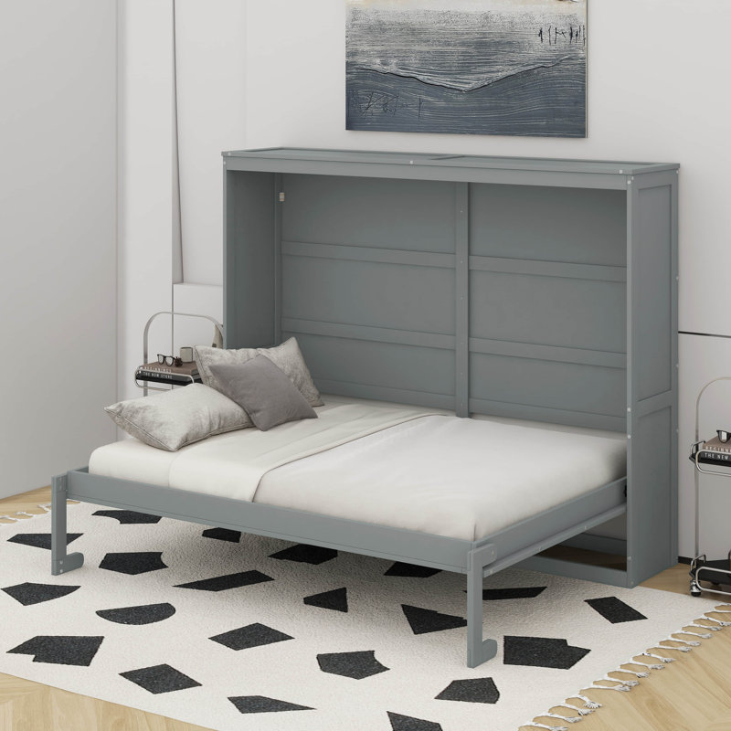 Lit escamotable double pleine grandeur, Gris, Lit double