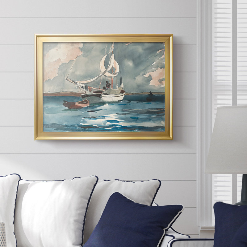Sloop, Bermuda-Winslow Homer, toile tendue avec châssis de 1899, Toile avec cadre, 18,5 x 24,5, Doré
