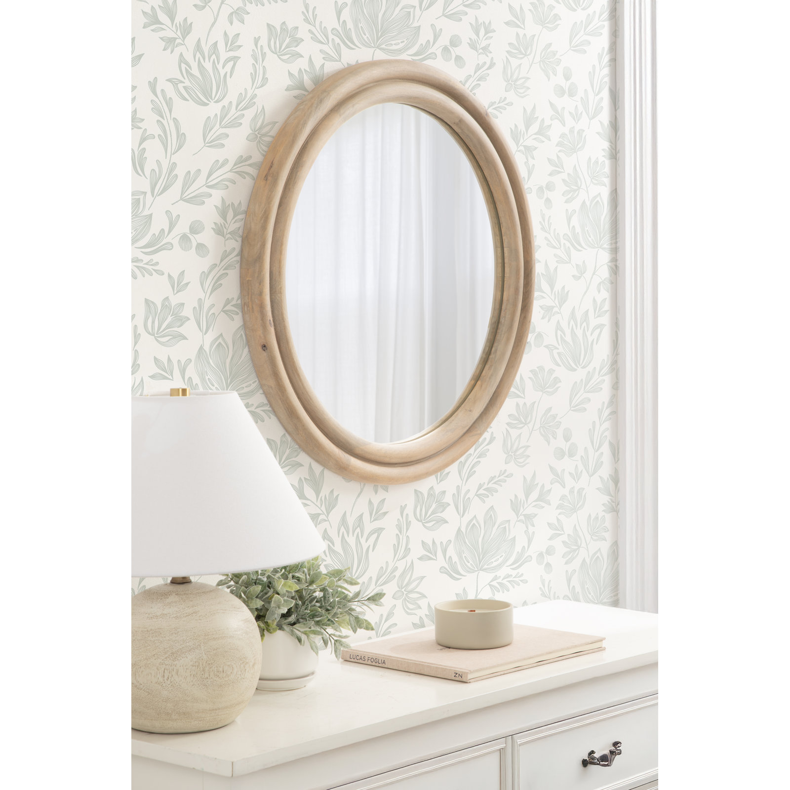 Larina Solid Wood Round Mirror, Natural Wood
