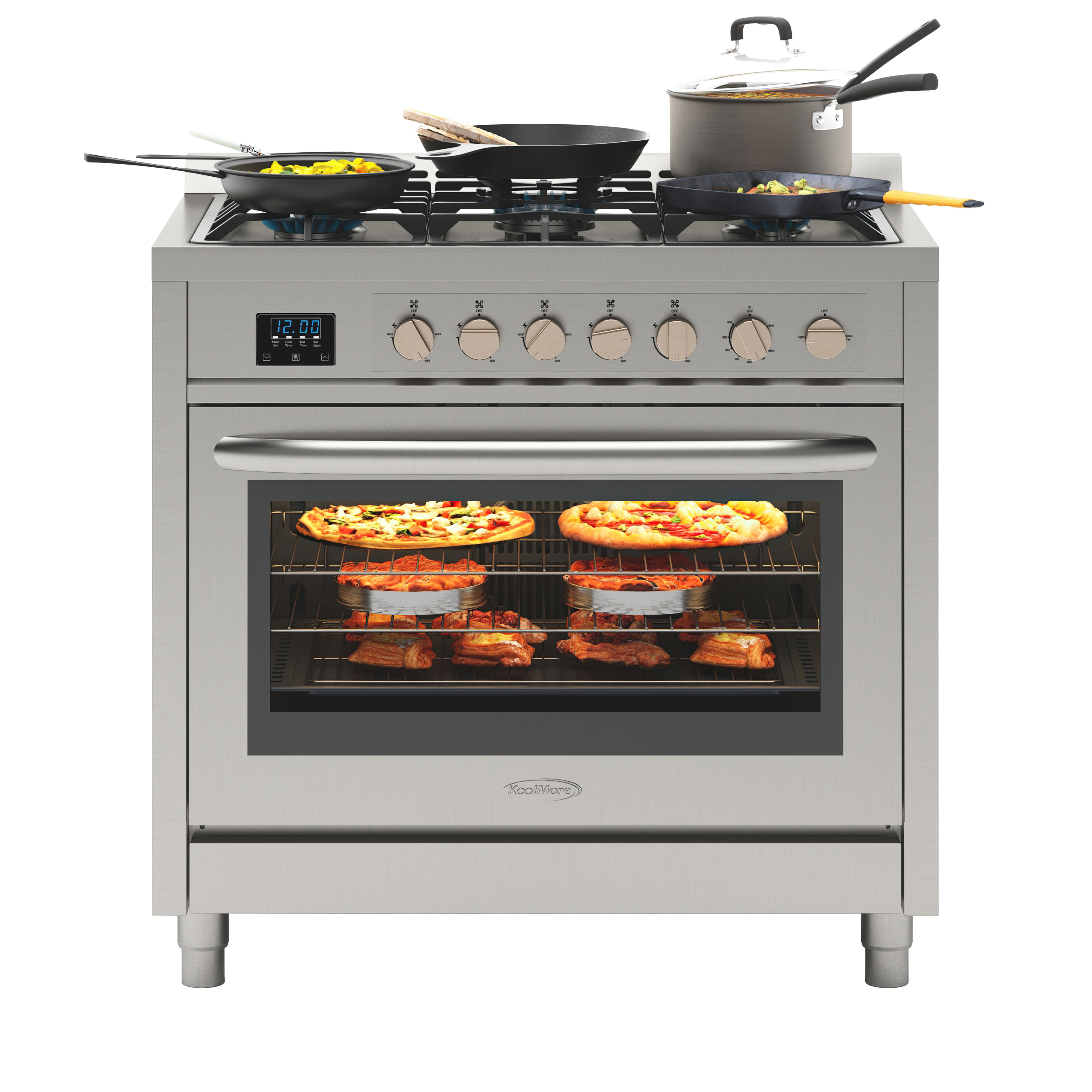 KoolMore 36 Inch All-Electric Range Oven with Ceramic Cooktop Burners,  Stainless Steel Kitchen Stove with Large Capacity Convection Cooking, 4.3  cu.