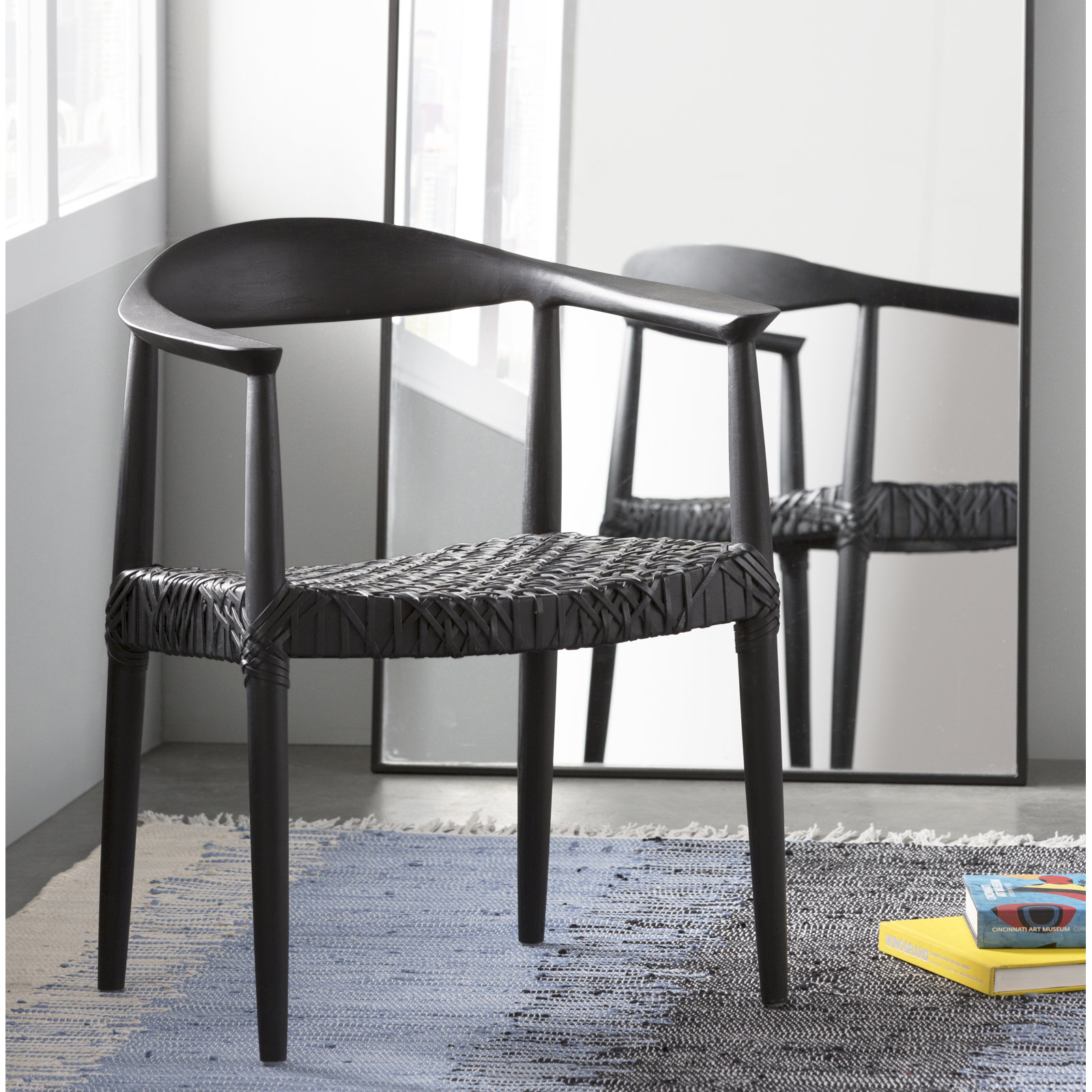 Kazbah Genuine Leather Dining Armchair, Black