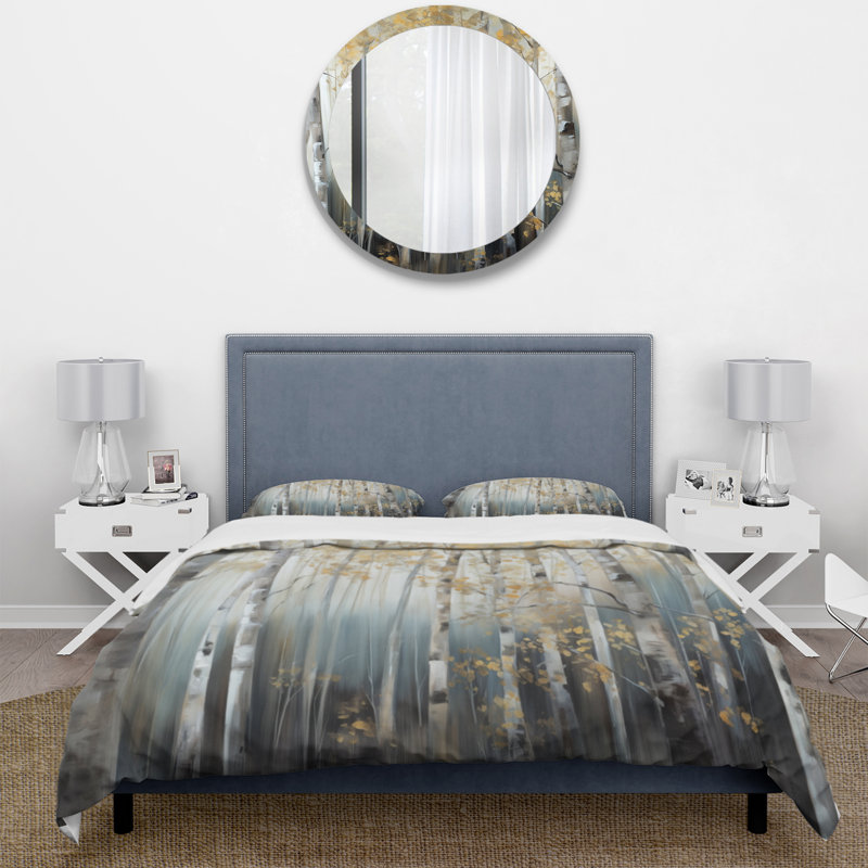 Birch Tree Dense Forest V - Tree Duvet Cover Set, Queen Duvet Cover + 2 Standard Shams