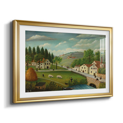 «Landscape in the Environs of Paris» par Henri Rousseau, reproduction encadrée avec passe-partout et verre début du 20e siècle