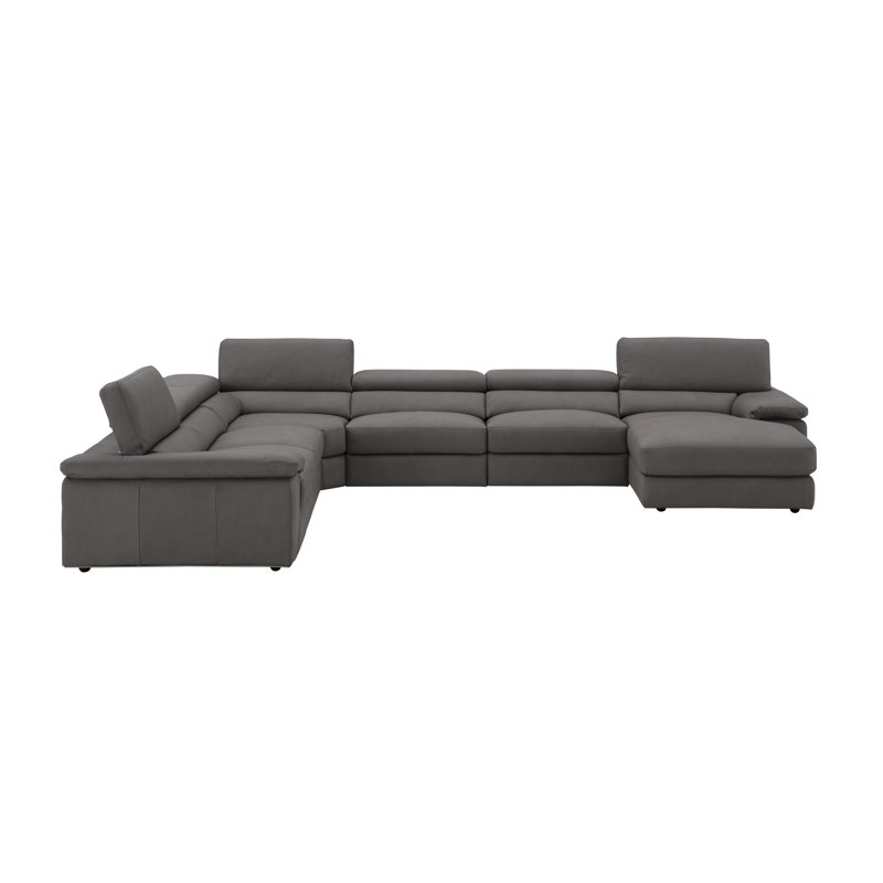 155" Wide Genuine Leather Sofa & Chaise, Left Hand Facing, Truffle Genuine Leather