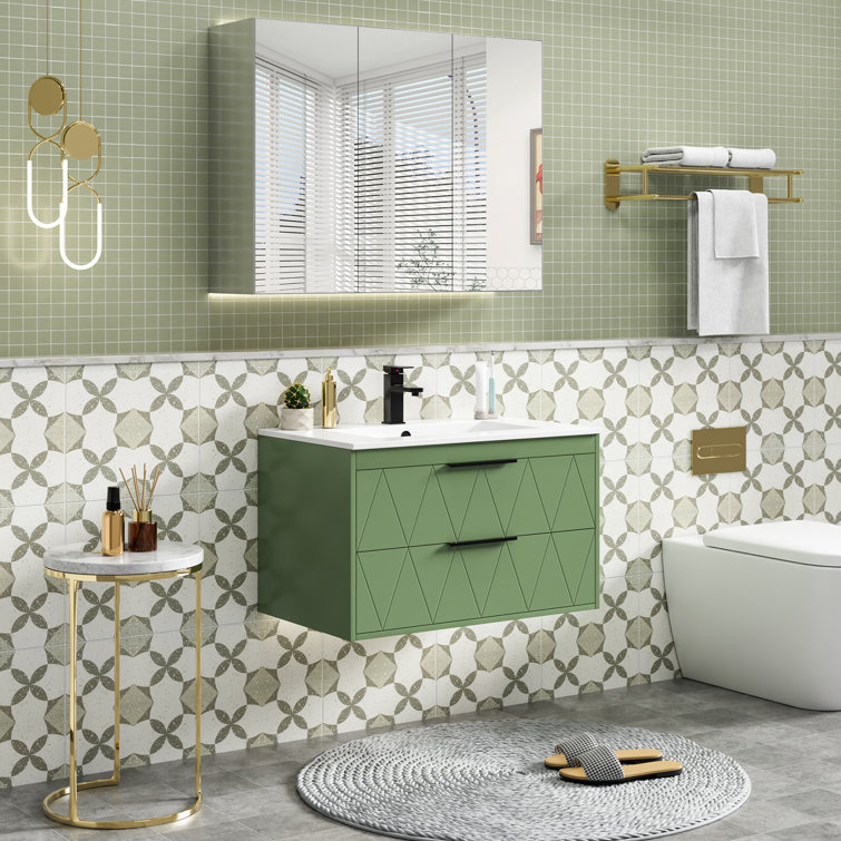 Arv 30" Wall Mount Single Bathroom Vanity Set with Ceramic Sink Top, Water Saving Faucet