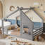 Lit double au sol avec fenêtre et petite tablette, lit en bois massif avec toit en forme de maison, sans sommier, gris-801840332-801840337