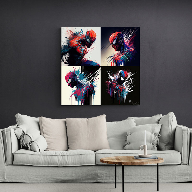 «Spider-Man I-IV» par Maki - reproduction d'art sur toile tendue, H 18 po x l 18 po x P 1,5 po