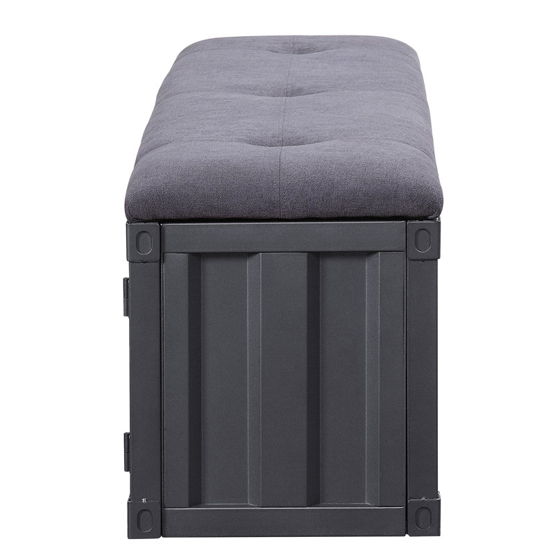 Contemporary Gray Fabric Cargo Storage Bench, 56" Gunmetal Accents
