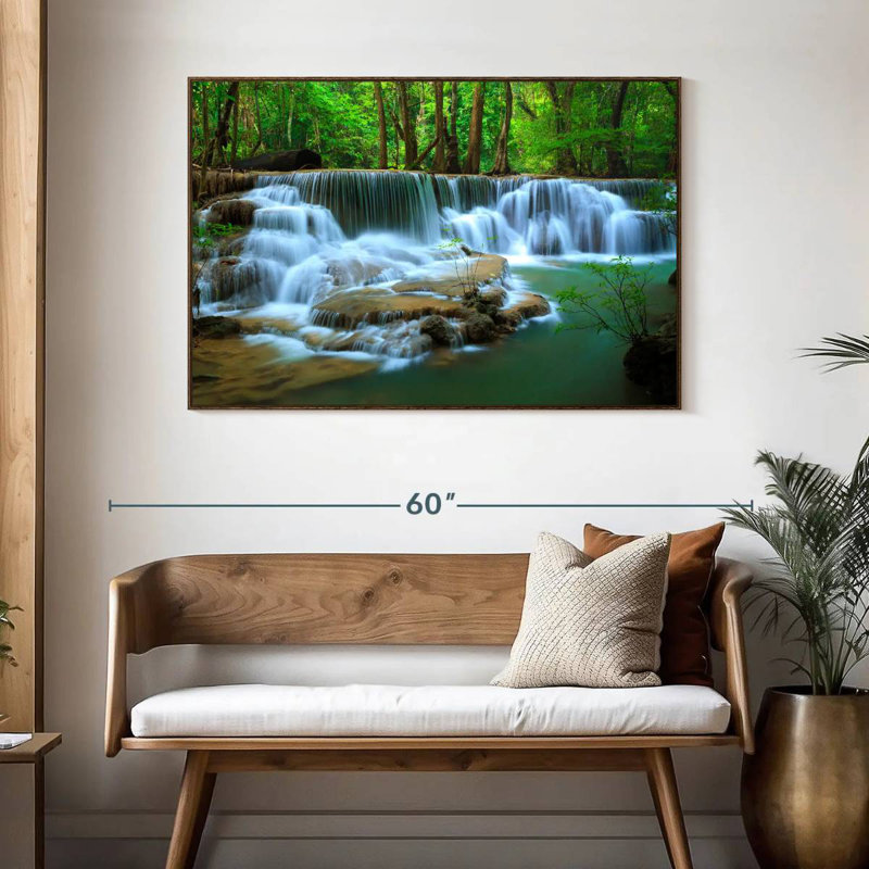 Cascade de la forêt profonde de Kanchanaburi, 46 po x 31 po, Cadre flottant en noyer