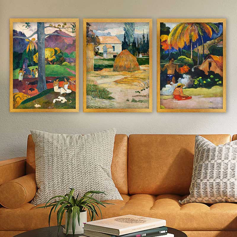 Ensemble de 3 peintures élégantes encadrées décoratives, 13,8 x 17,7 pouces chacune | 100% bois avec cadre 100% polystyrène (épaisseur: 0,8 pouce) | Impression numérique UV, parfaite pour le salon et la décoration intérieure