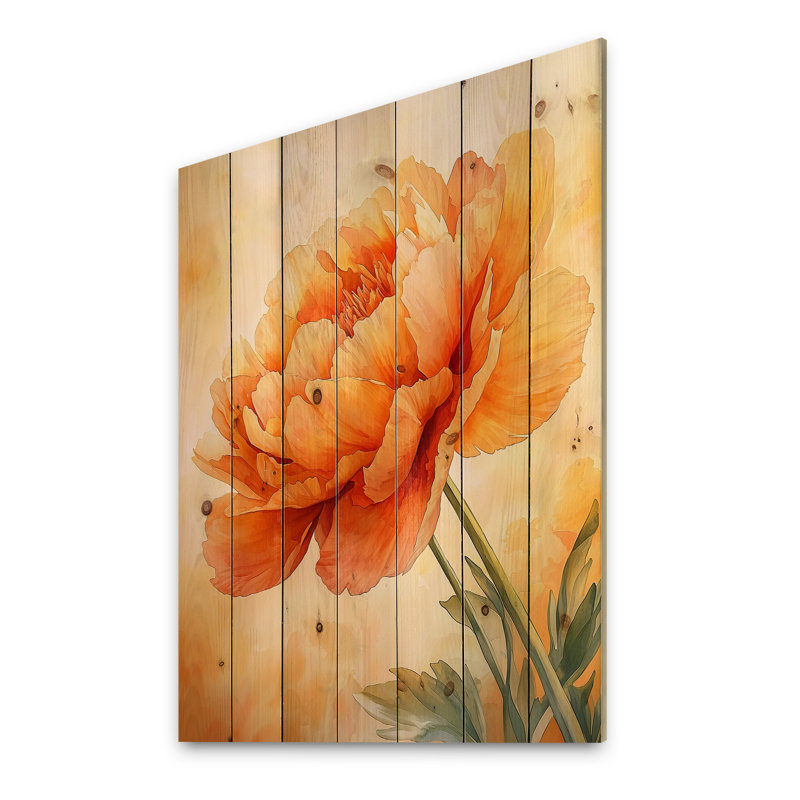 Décoration de pivoines ensoleillée I - pivoines sur bois de pin naturel, H 20 po x l 10 po x P 0,78 po