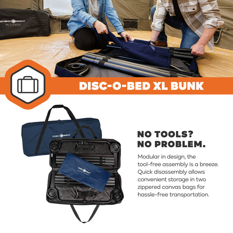 Lit de camp portatif convertible 2 personnes Disc-O-Bed, bleu marine, Navy