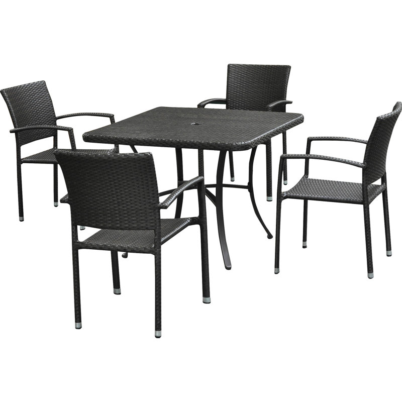 Brade 4 - Person Wicker Patio Dining Set with Square Table, Black Antique