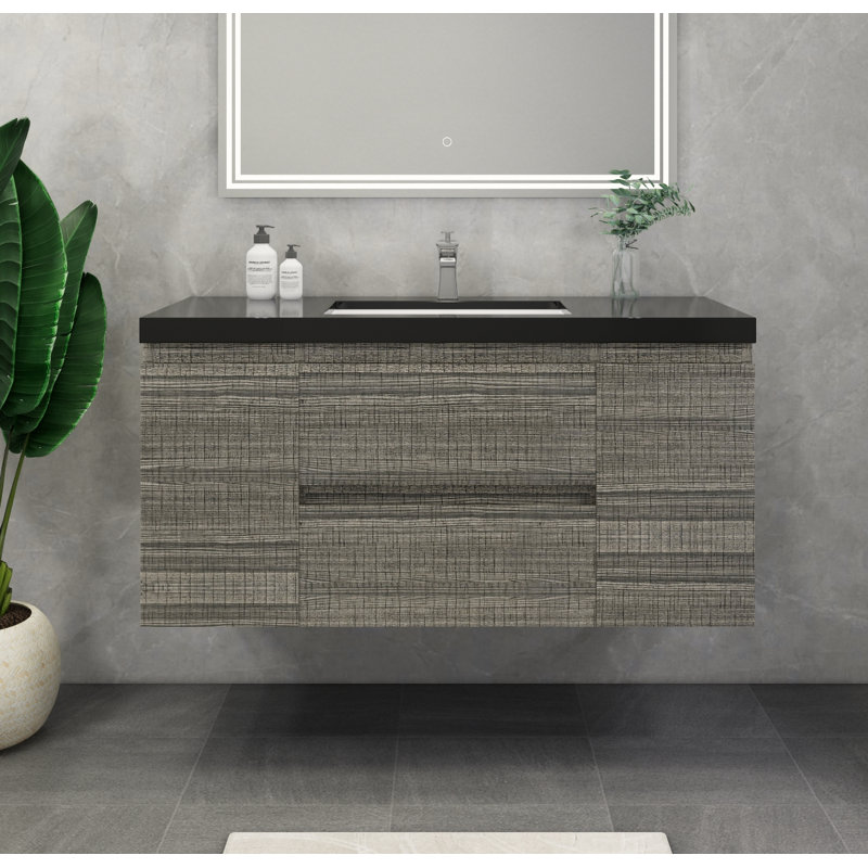 Castin 48" Wall-Mounted Single Bathroom Vanity Set, Glossy Ash Gray