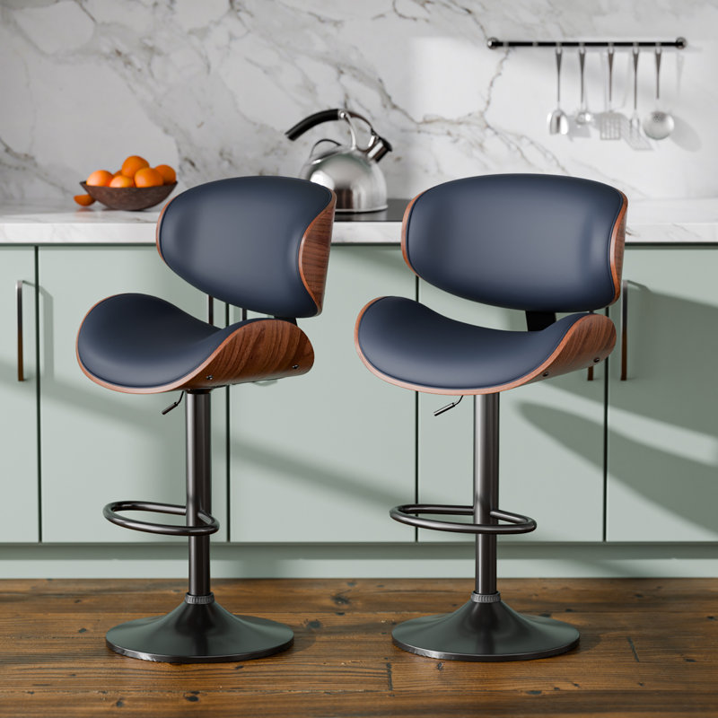 Tabourets de bar rotatifs à hauteur ajustable Jaquela, 1, Dark Blue/Black/Walnut