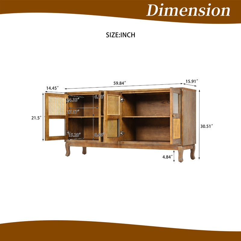Buffet 59 "avec portes vitrées et cannes 59", Brun