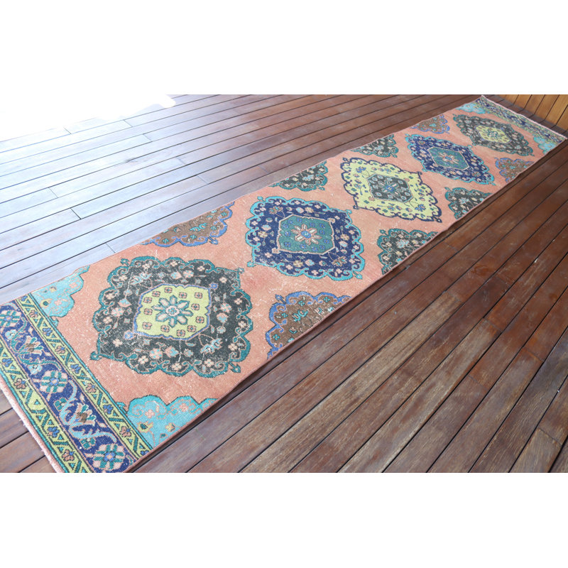 Tapis turc en laine fait à la main avec un design bohémien idéal pour la décoration intérieure et parfait comme couvre-plancher de couloir