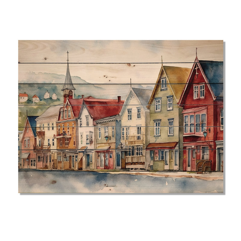 Lennear Terre-Neuve côtier rétro II - impression sans cadre sur bois, H 10 po x l 20 po x P 0,78 po