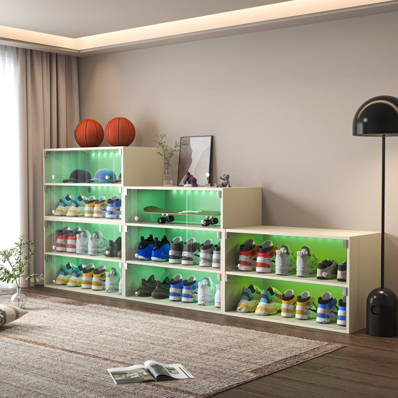 Armoire de rangement pour chaussures en verre, Blanc cassé