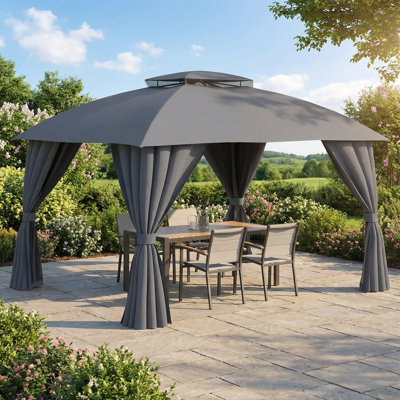 10 x 12 FT Outdoor Steel Patio Gazebo With Double Roof
