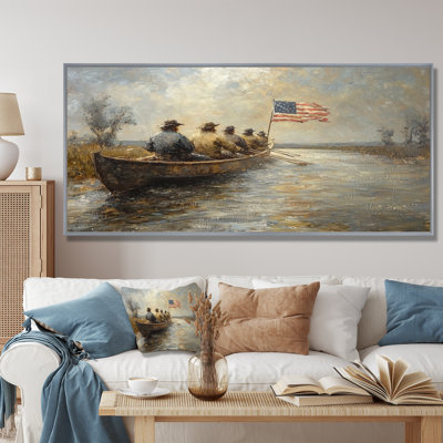Alyesha, colons américains traversant le Mississippi - art mural patriotiste américain