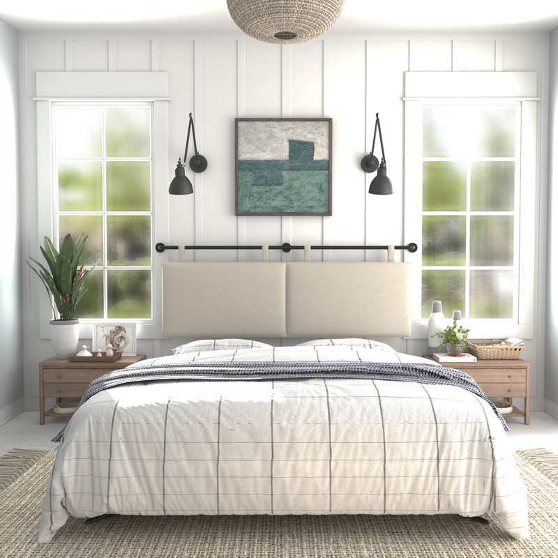 Tête de lit tapissier à panneau 100% lin, Très grand, Beige