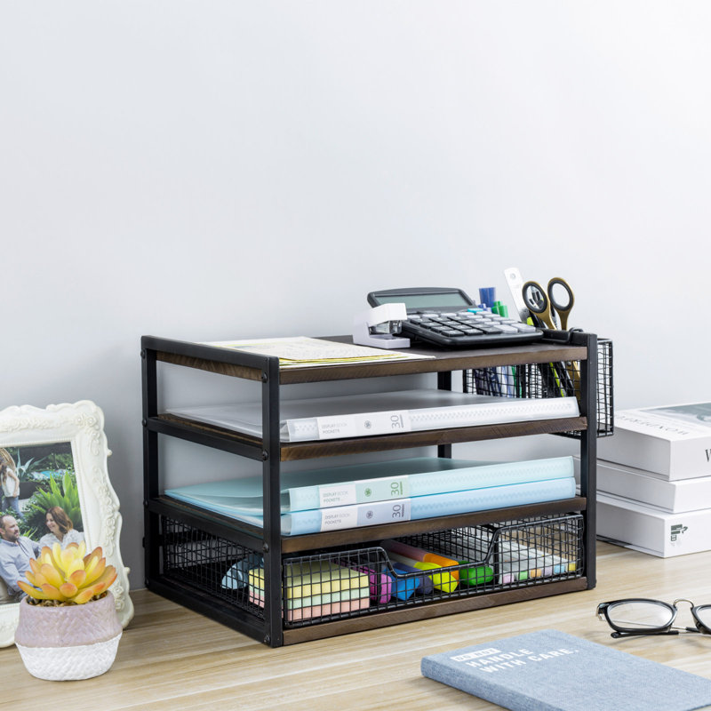 Metal Solid Wood Desk Organiser