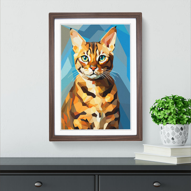 Bengal Cat Cubism - Framed Print, 46cm H x 34cm W x 2cm D, Walnut Framed