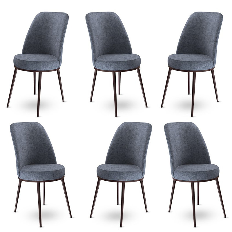 Ensemble de chaises modernes 6 pièces, fumée et brun, 17,7 po x 35,0 po x 16,5 po | Structure 100% métal, tissu Babyface, dossier en mousse à 18 bandes et siège en mousse à 22 bandes | Élégant et confortable pour la salle à manger ou le bureau